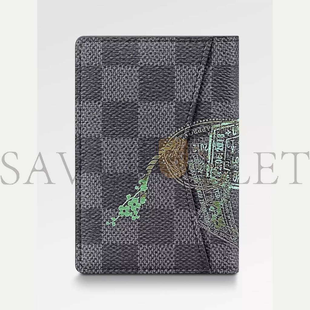 LOUIS VUITTON MASTER STAMPS ANIMAL DAMIER GRAPHITE BLACK GREY POCKET ORGANIZER WALLET N64604 (11*8cm)